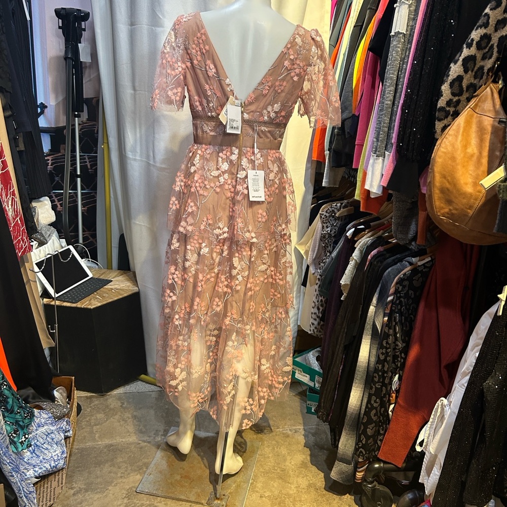 Self-Portrait Pink Floral Midi Dress - Picture 2 of 12
